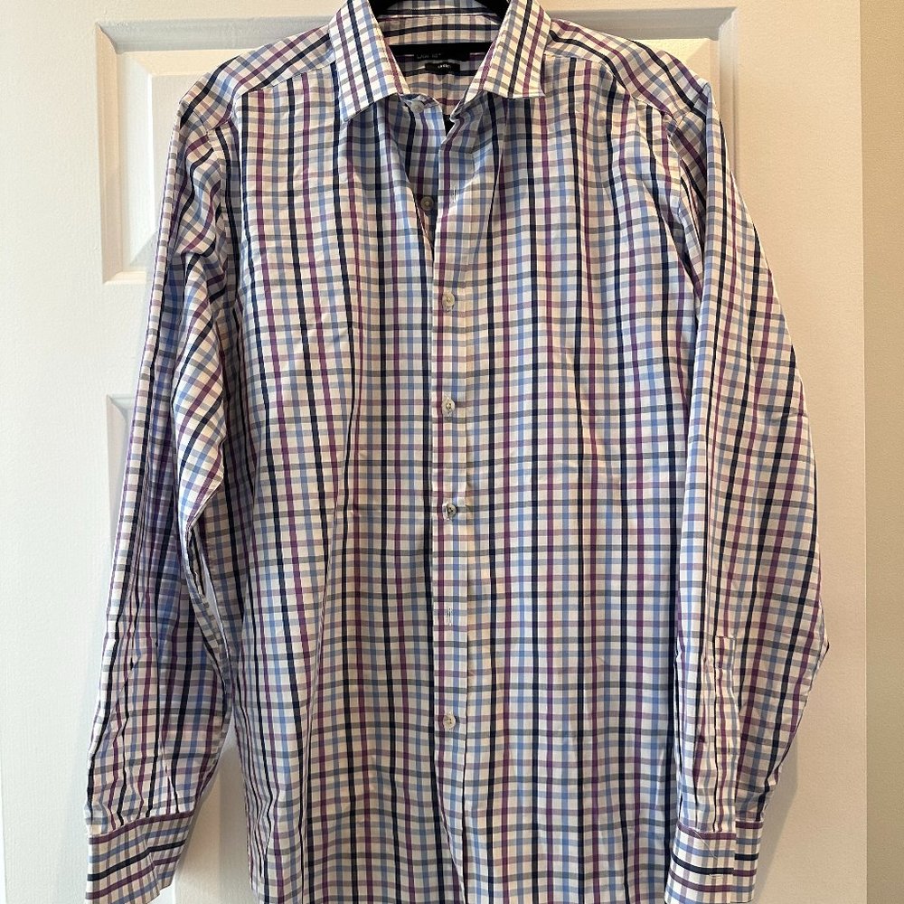 Bar III Purple Blue Plaid Slim Fit Button Shirt